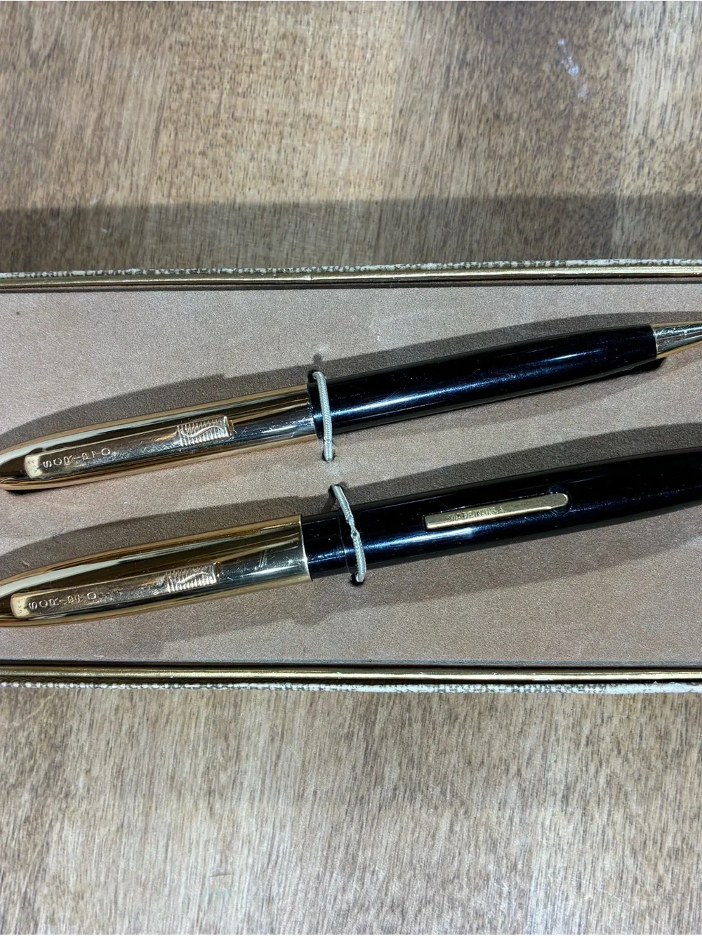 Vintage Scripto Fountain Pen Mechanical Pencil Set Black Green Original Box